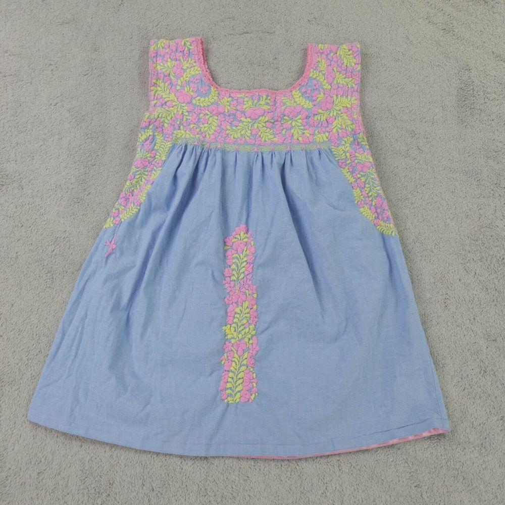 Mi Golondrina Pink and Blue Embroidered Blouse
